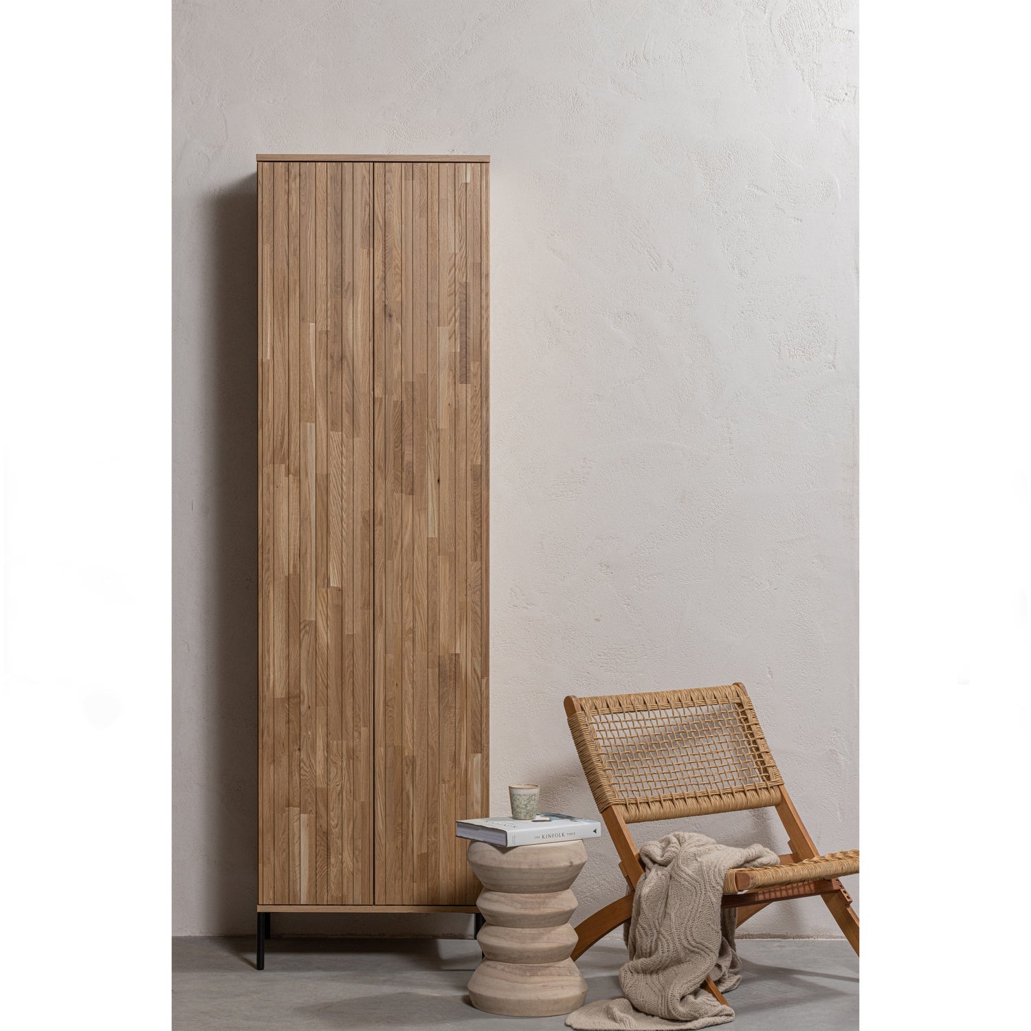 New gravure hoge kast met lade - eiken blanke lak