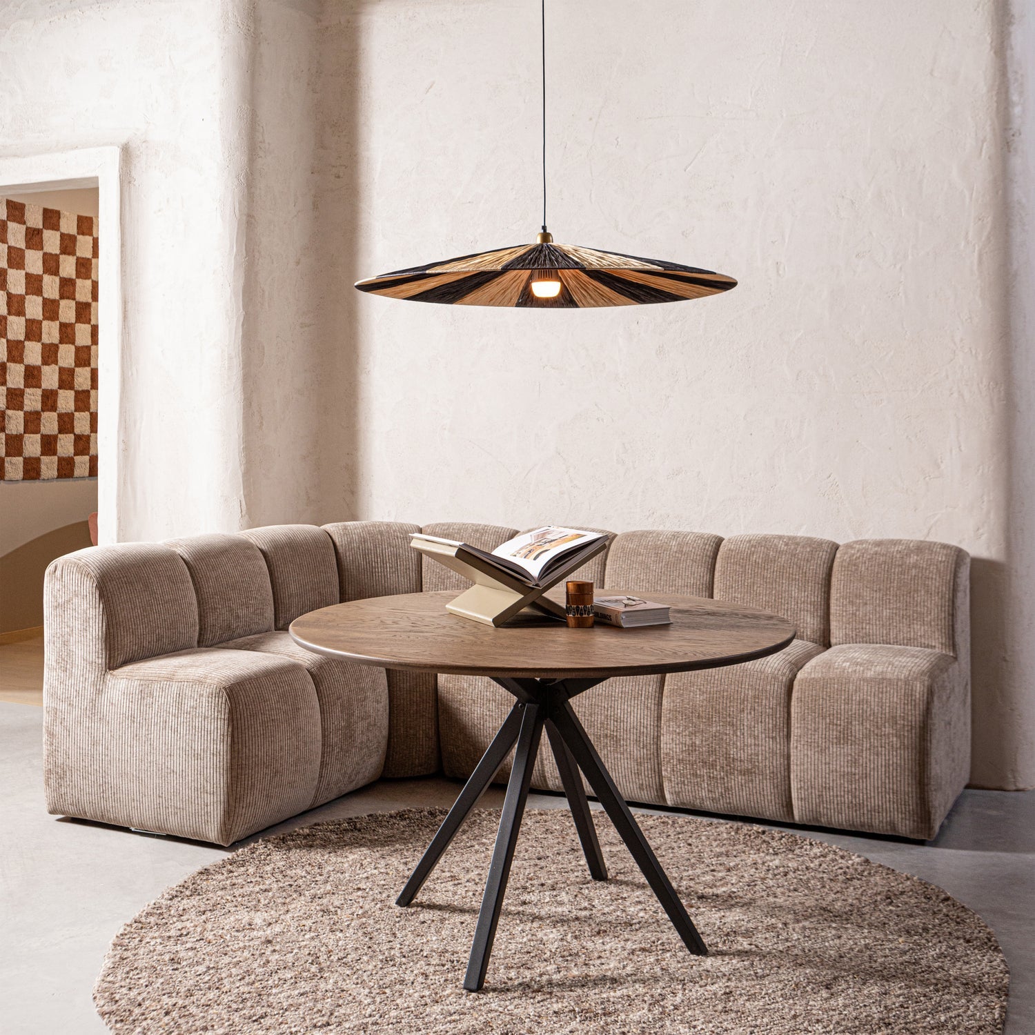 Mojo eetbankje 164CM met rugleuning ribstof donkerzand