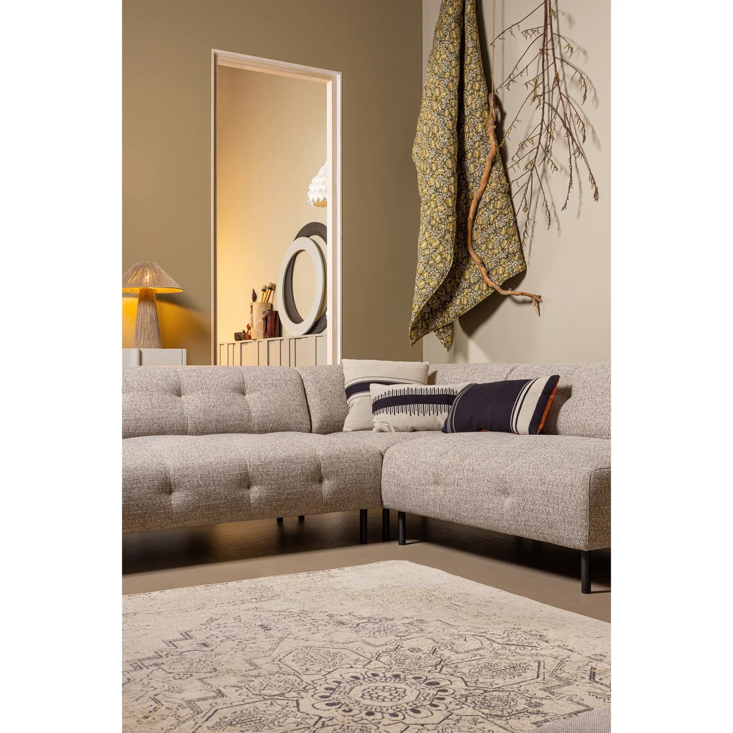 Lloyd hoekbank rechts grof geweven bruin melange