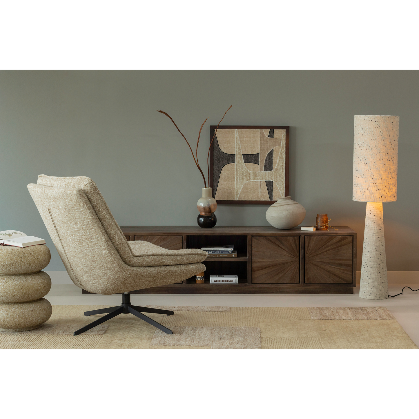 Loft vloerlamp xl metaal/boucle naturel 187xo35 cm