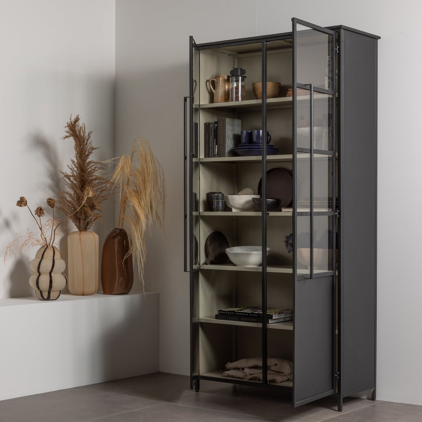 Kency vaas glas met streep naturel/zwart