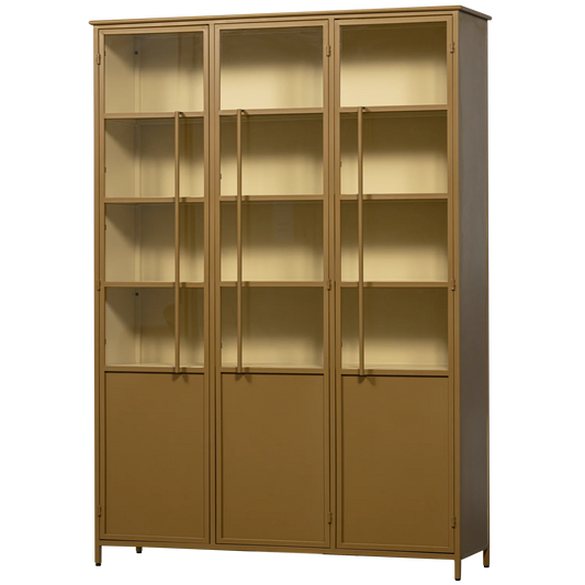 Exhibit xl 3-deurs vitrinekast metaal honinggeel