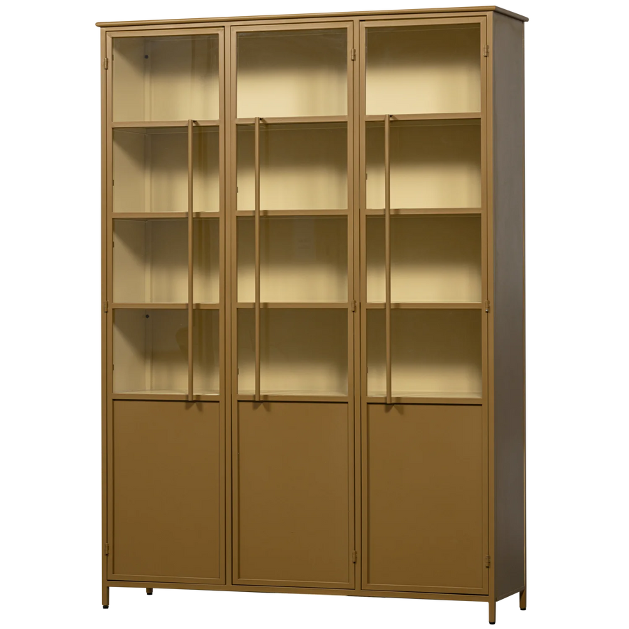 Exhibit xl 3-deurs vitrinekast metaal honinggeel