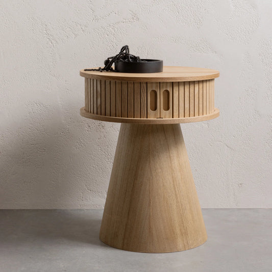 Karri nachtkastje rond hout naturel