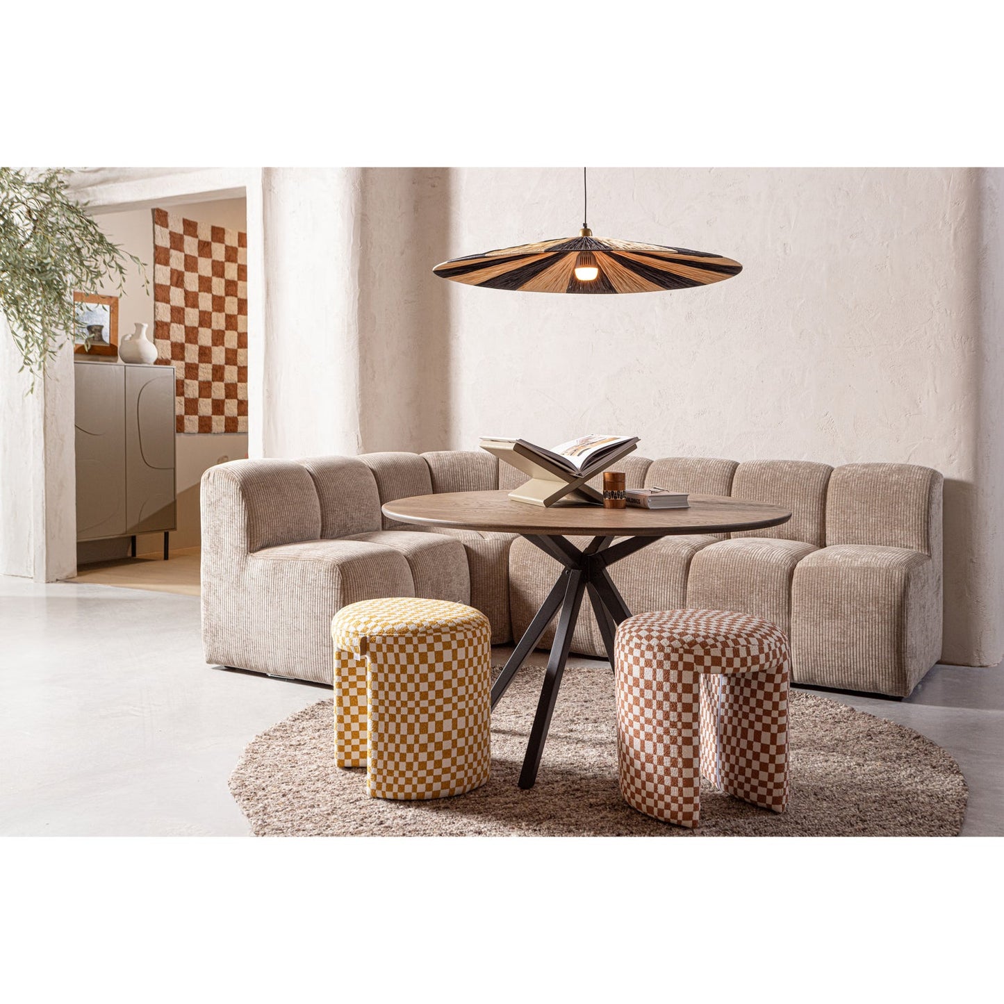 Mojo eetbankje 164CM met rugleuning ribstof donkerzand