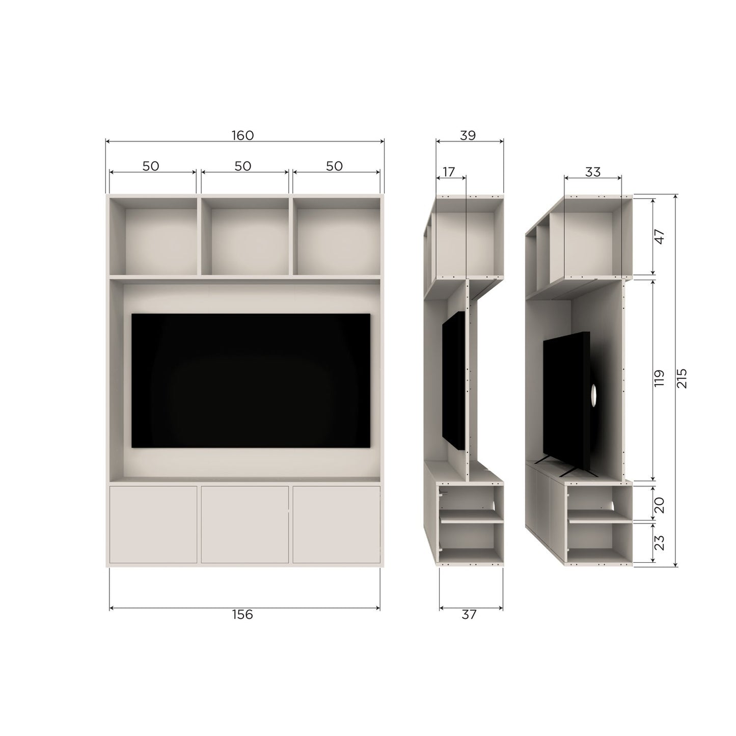 Meggy tv opbergkast 160 cm grenen dust [fsc]