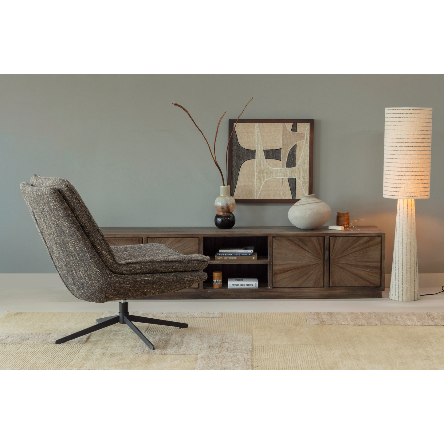 Sun tv meubel met open vak recycled teak bruin