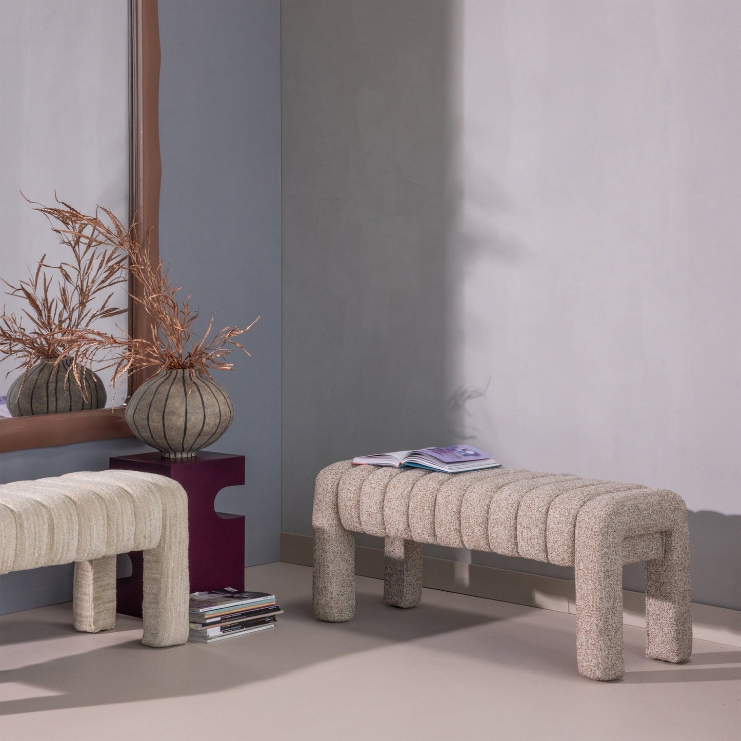 Frex gestoffeerd bankje boucle bruin [fsc]