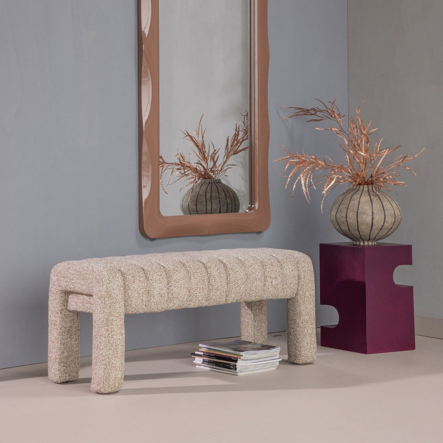 Frex gestoffeerd bankje boucle bruin [fsc]