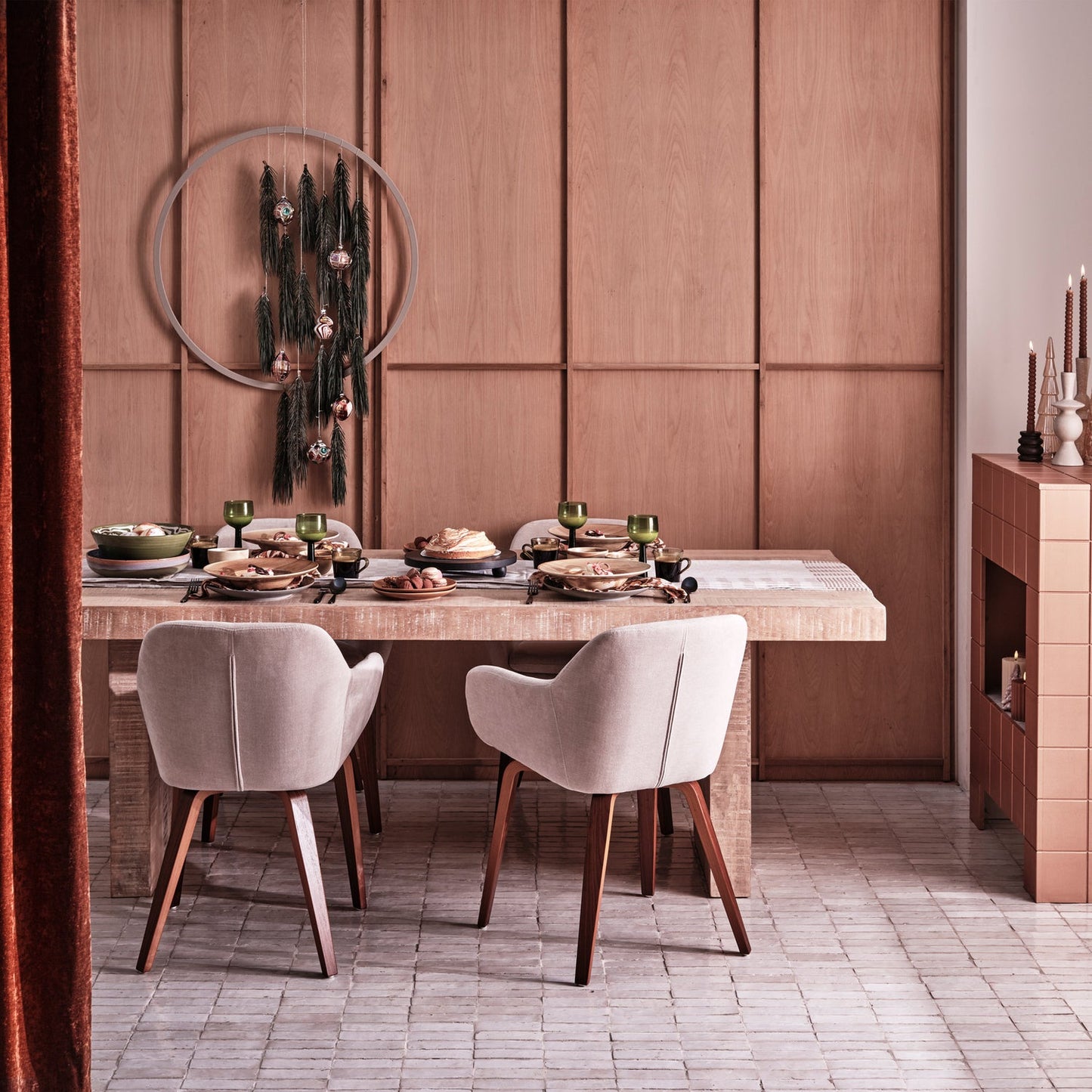 Base eetkamerstoel fluweel melange zand