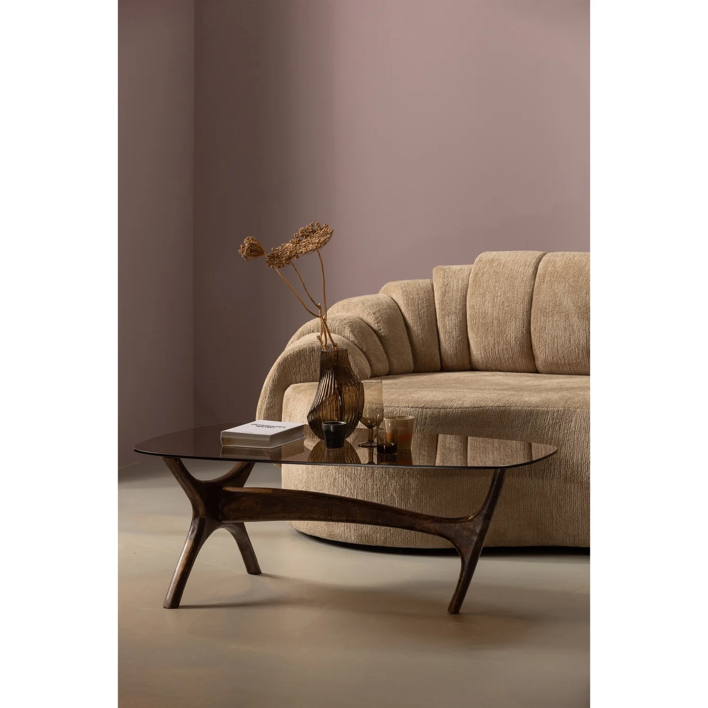 Flash salontafel mango hout/glas walnoot