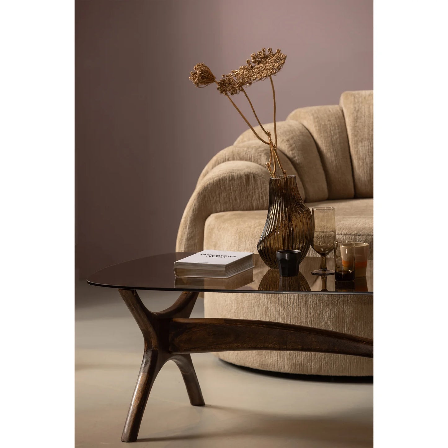 Flash salontafel mango hout/glas walnoot