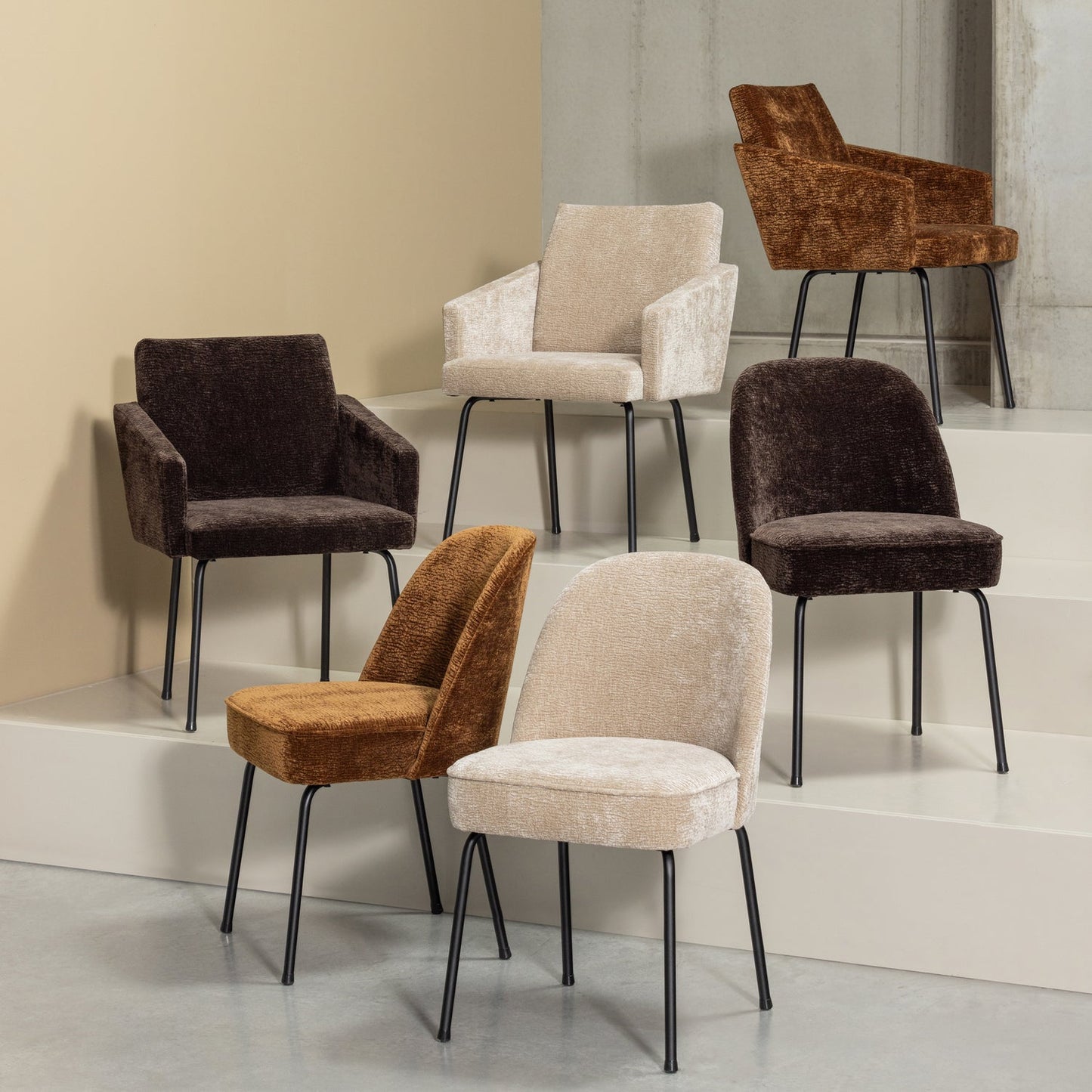 Vogue eetkamerstoel 3d chenille zand