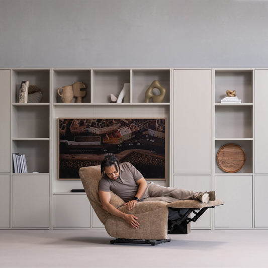 Hein relaxfauteuil elektrisch geweven rib lichtbruin